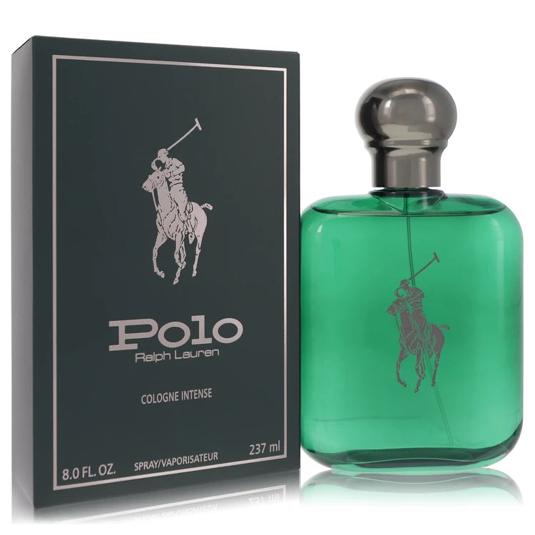 Ralph Lauren Polo Intense – bold spicy green fragrance in classic deep green bottle with gold accents. 237ml