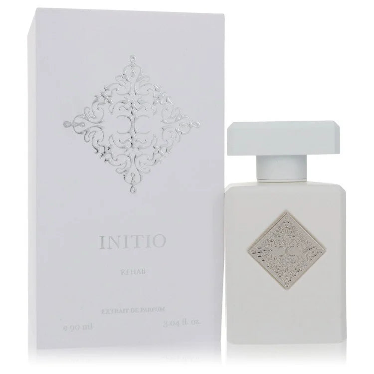 Initio Rehab – smooth aromatic woody scent in soft grey bottle with gold emblem. 90ml