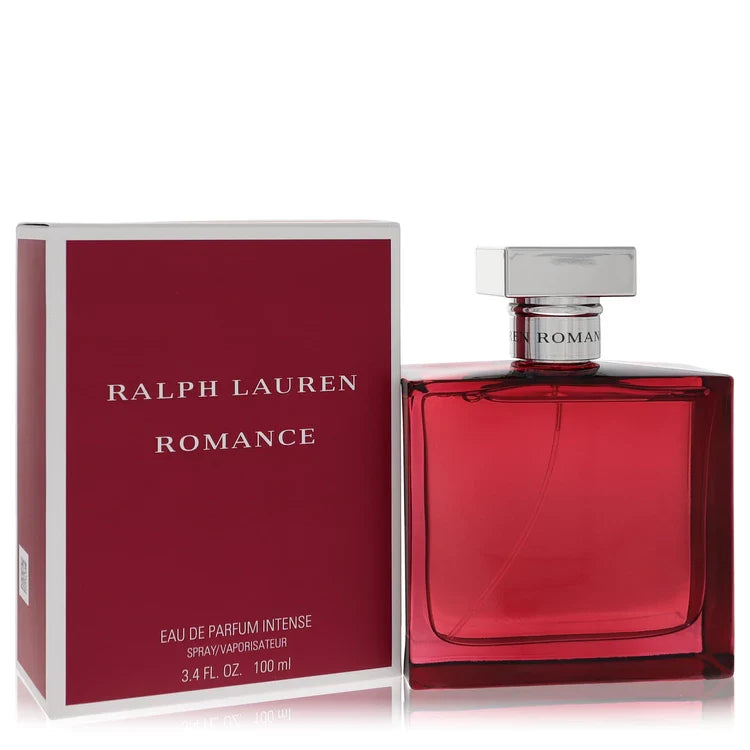 Ralph Lauren Romance Intense – deep rose and black vanilla scent in sleek rose-tinted bottle with metallic accents. 100ml