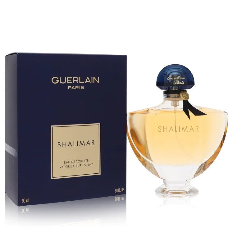 Bottle of Guerlain Shalimar Eau de Toilette with soft lighting and vintage-inspired elegance 90ml