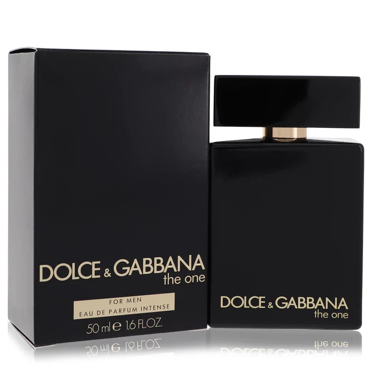 Dolce & Gabbana The One Intense for Men – rich leather and amber fragrance in deep black bottle with gold detailing. 50ml