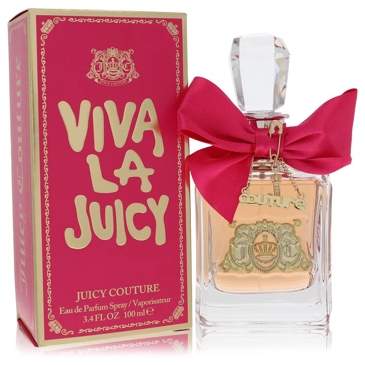 Viva La Juicy perfume – sweet gourmand scent in pink and gold bottle with bow. 100ml