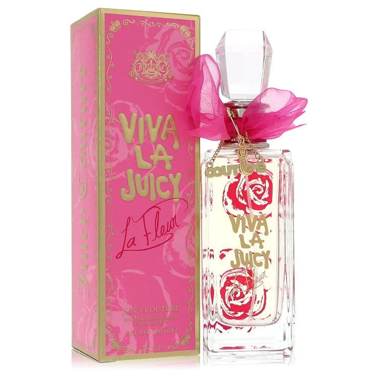 Viva La Juicy Fleur perfume – fresh floral fragrance in pink-accented bottle with flower-print box. 150ml