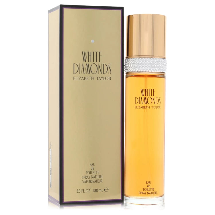 Elizabeth Taylor White Diamonds perfume bottle and packaging on a white background 100ml