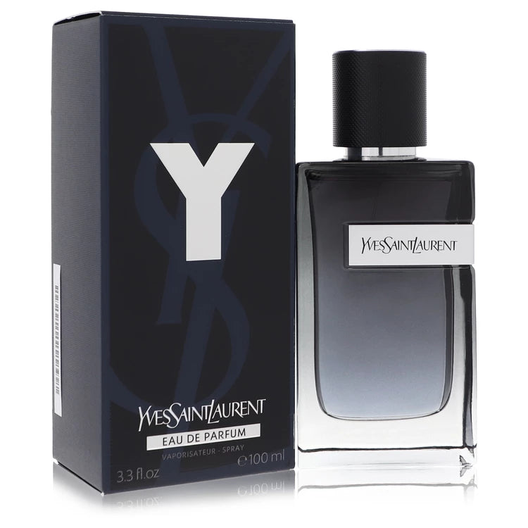 YSL Y Eau de Parfum – bold aromatic woody cologne in deep blue gradient bottle with silver cap. 100ml