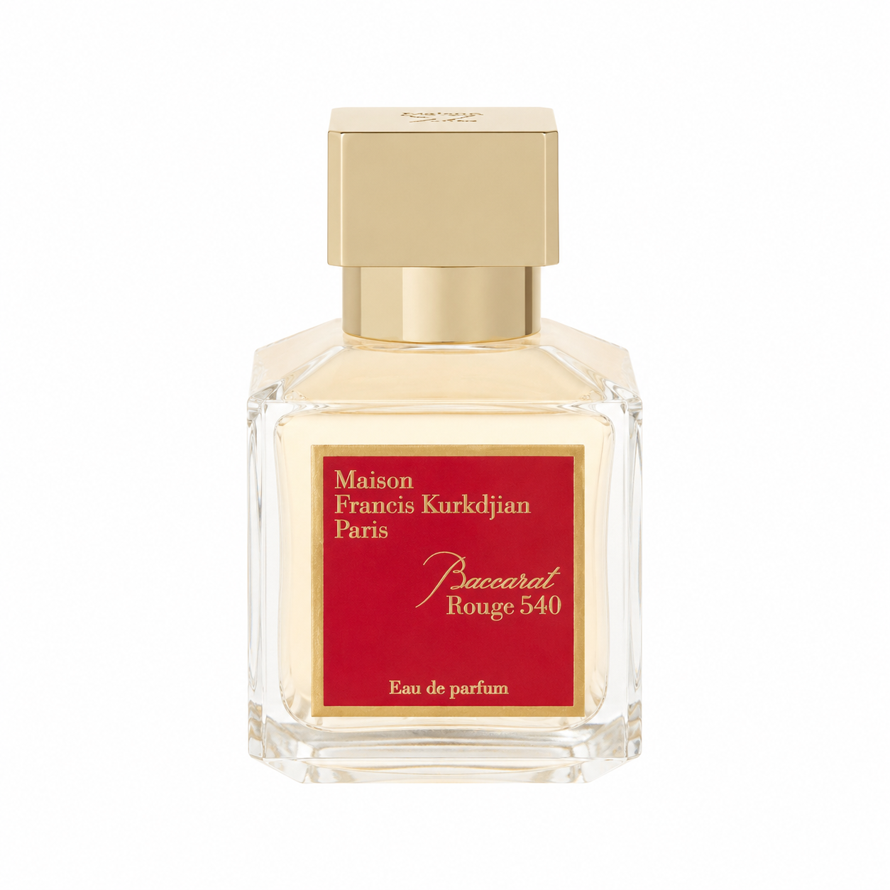 Maison Francis Kurkdjian Baccarat Rouge 540 – luxurious amber floral scent in red crystal-inspired bottle with gold cap. 71ml
