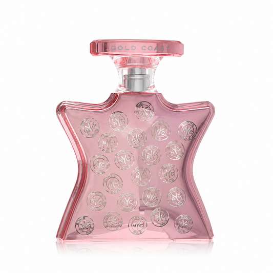 Pink perfume bottle and packaging with a decorative pattern on a white background 100ml