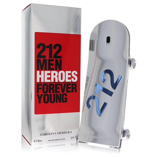 Bottle of 212 Men Heroes Eau de Toilette shaped like a skateboard with citrus and leather accents in the background 90ml