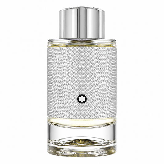 Montblanc Explorer Platinum – vibrant woody cologne in textured silver and white bottle. 100ml