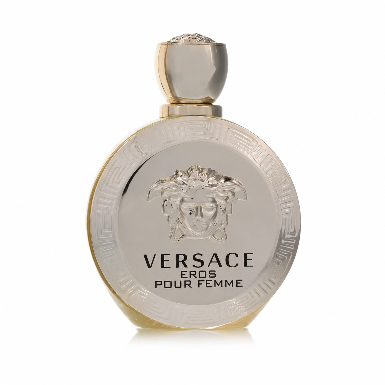 Versace Eros Pour Femme – bold citrus floral scent in luxurious gold round bottle with Medusa emblem. 100ml
