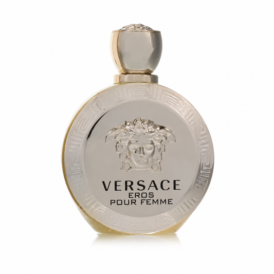 Versace Eros Pour Femme – bold citrus floral scent in luxurious gold round bottle with Medusa emblem. 100ml