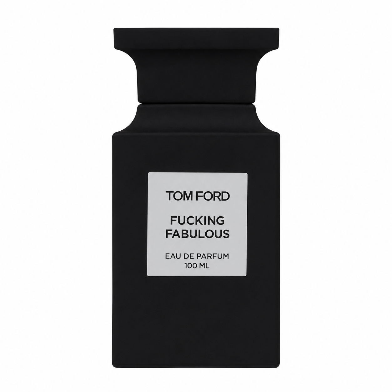 Tom Ford Fucking Fabulous – bold leather and almond scent in matte black bottle with white label. 100ml