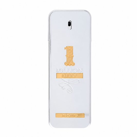 Rabanne 1 Million Lucky Eau de Toilette bottle, a bold woody gourmand men’s fragrance with plum, grapefruit, hazelnut, honey, cedar, patchouli, and amberwood 100ml