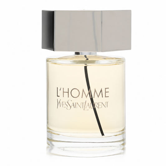 YSL L’Homme – sophisticated fresh woody scent in clear glass bottle with metallic hexagon cap 100ml