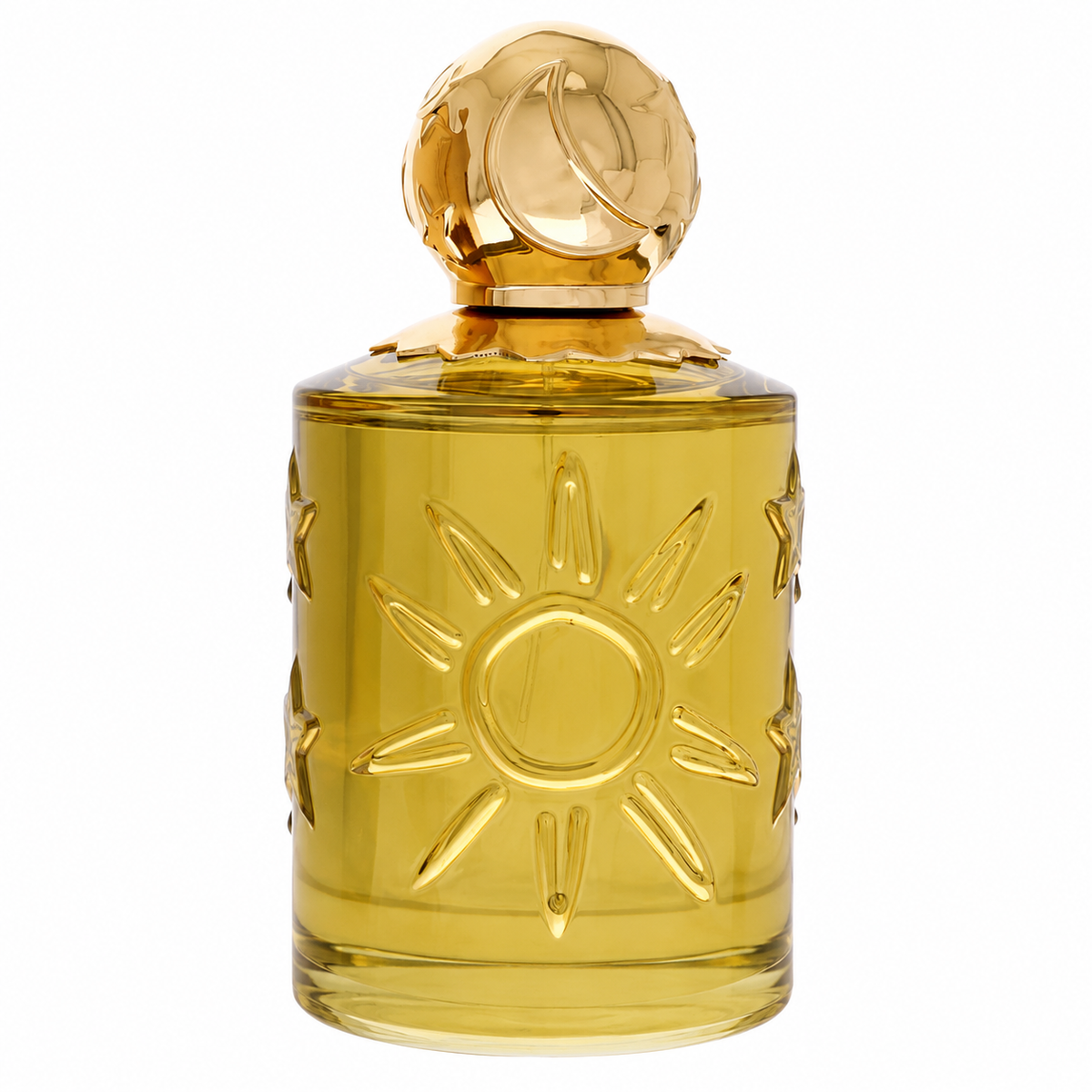 Sun Moon Stars Oro Pour Homme Eau de Parfum 100ml. Golden bottle with a gold cap sun design on bottle. 