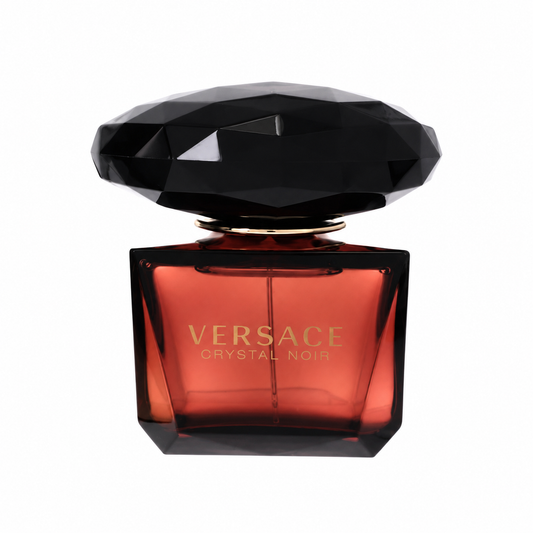 Versace Crystal Noir Eau de Parfum – deep floral oriental scent in dark faceted bottle with oversized black cap. 90ml