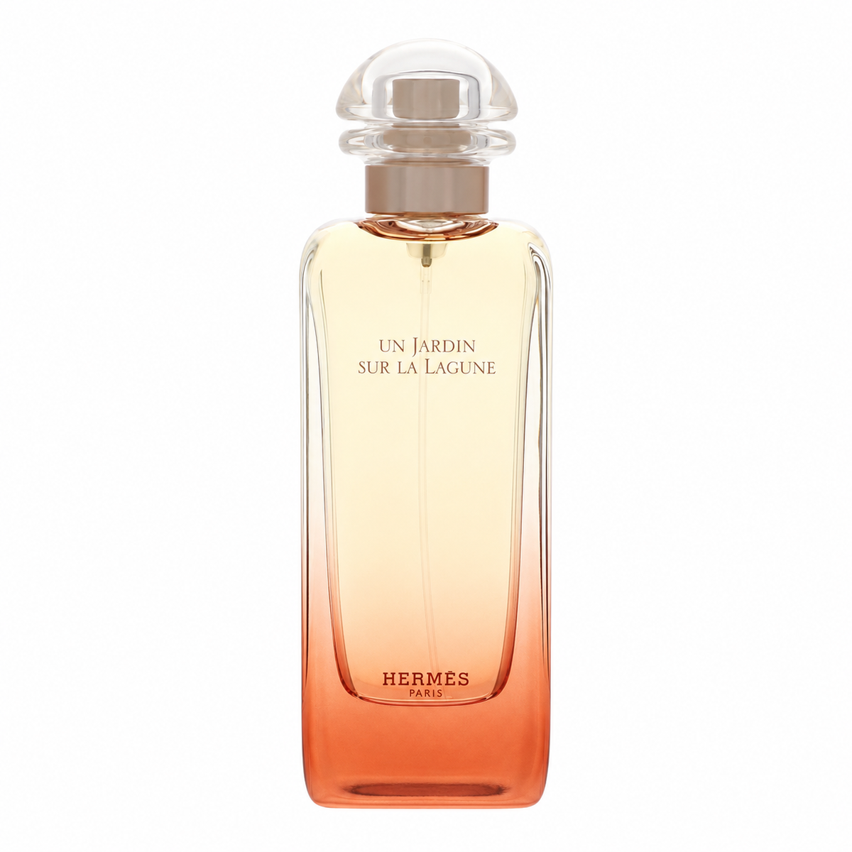 Hermès Un Jardin Sur La Lagune – dreamy floral aquatic scent in gradient peach and clear bottle. 100ml
