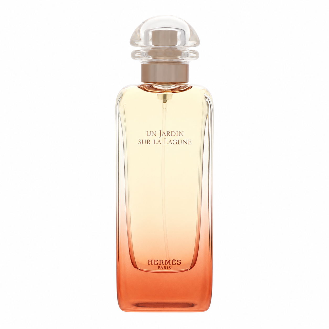 Hermès Un Jardin Sur La Lagune – dreamy floral aquatic scent in gradient peach and clear bottle. 100ml