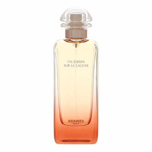 Hermès Un Jardin Sur La Lagune – dreamy floral aquatic scent in gradient peach and clear bottle. 100ml