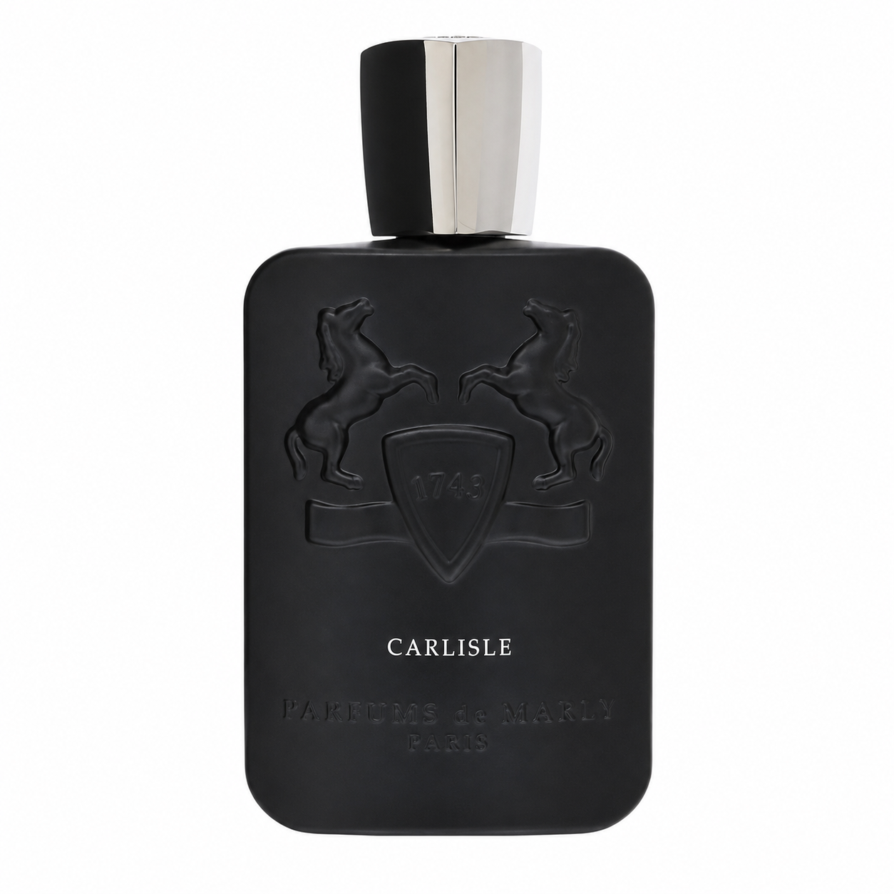 Parfums de Marly Carlisle – warm spicy fruity scent in elegant black bottle with silver crest. 125ml