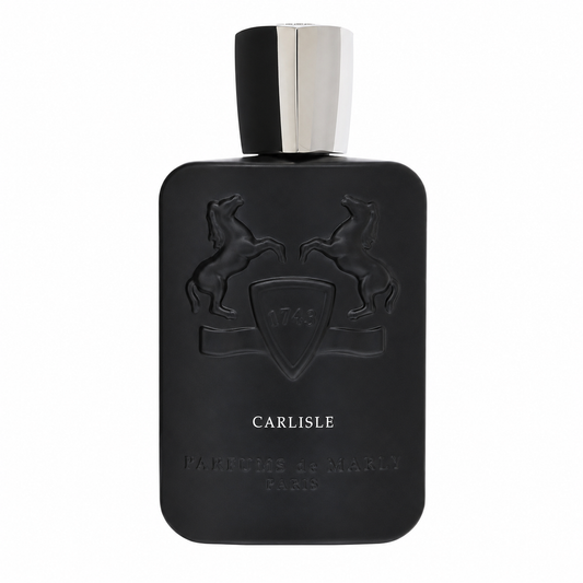 Parfums de Marly Carlisle – warm spicy fruity scent in elegant black bottle with silver crest. 125ml