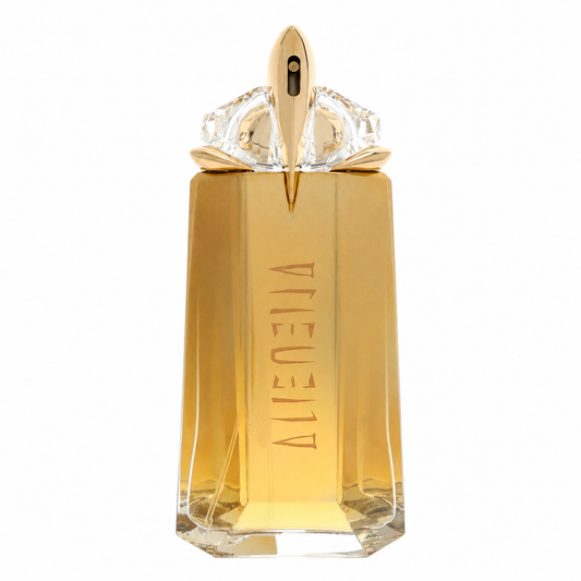 Mugler Alien Goddess – radiant coconut and jasmine scent in shimmering gold bottle with futuristic design. 90ml