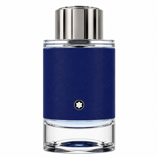 Montblanc Explorer Ultra Blue – fresh marine fragrance in deep blue bottle with leather detailing. 100ml