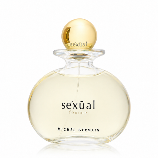 Michel Germain Sexual Femme – sensual floral fruity perfume in elegant clear bottle with rose gold cap. 125ml