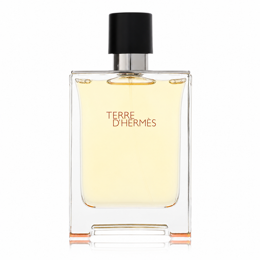 Hermès Terre d’Hermès – iconic woody spicy men’s scent in minimalist clear glass bottle with orange detail. 100ml