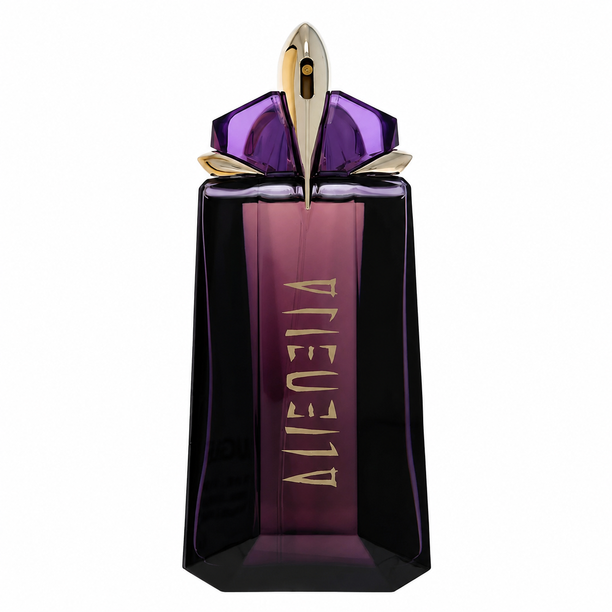 Mugler Alien – mystical jasmine and amber fragrance in amethyst-inspired purple bottle with gold accents. 90ml