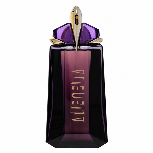 Mugler Alien – mystical jasmine and amber fragrance in amethyst-inspired purple bottle with gold accents. 90ml