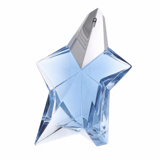 Mugler Angel – iconic sweet patchouli and praline fragrance in star-shaped blue glass bottle. 100ml Refillable