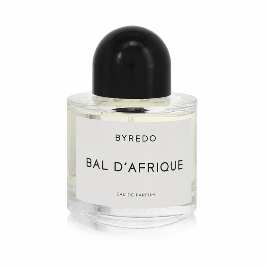 Byredo Bal d’Afrique – warm citrus woody fragrance in sleek clear bottle with bold black label 100ml