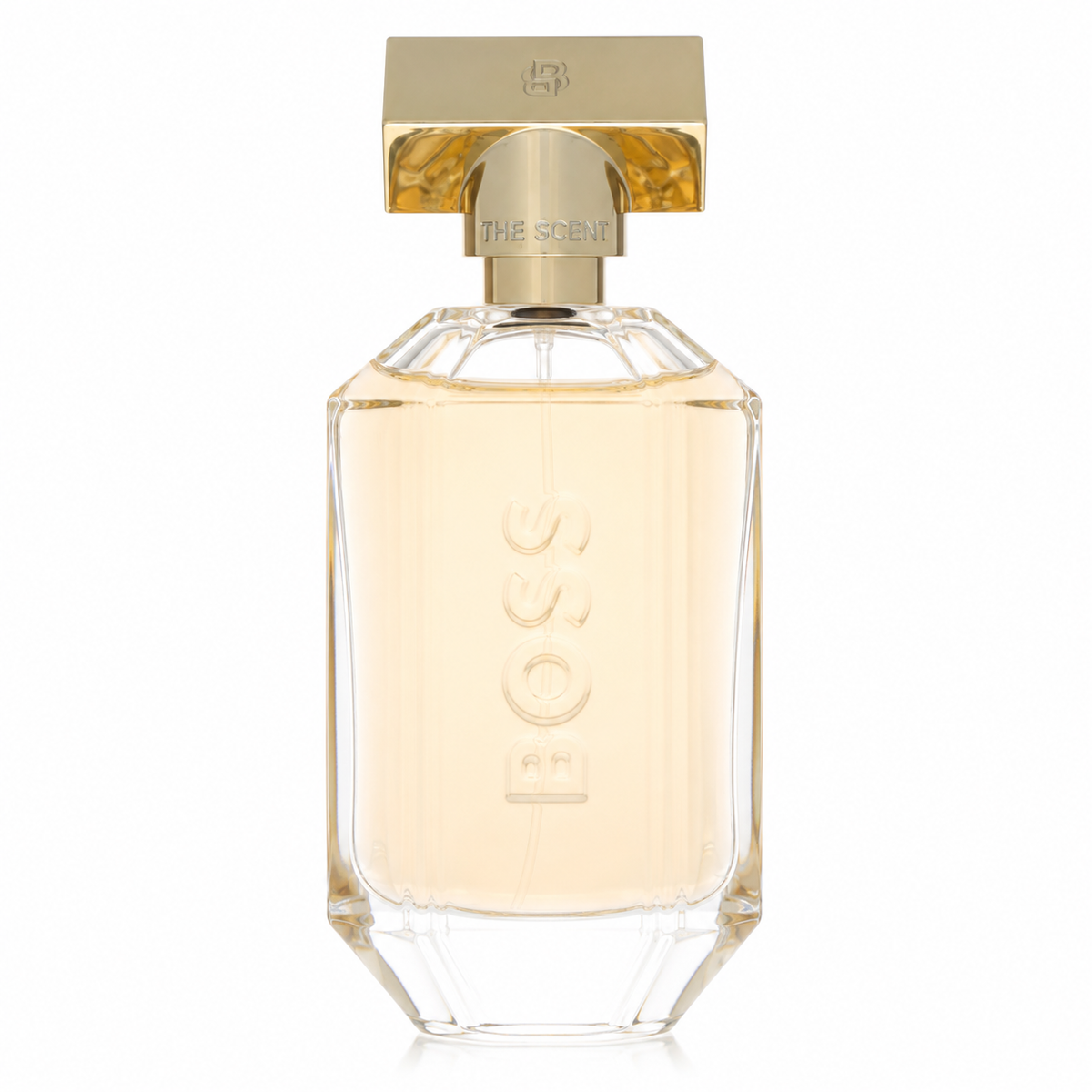Hugo Boss The Scent for Her – elegant fruity floral fragrance in tall peach-hued bottle with gold cap. 100ml