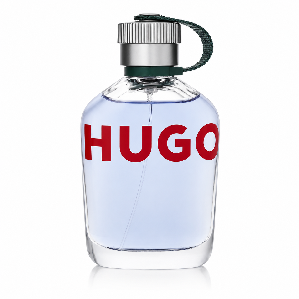 Hugo Boss Hugo Man – fresh green aromatic fragrance in transparent flask-shaped bottle with green cap strap 125ml