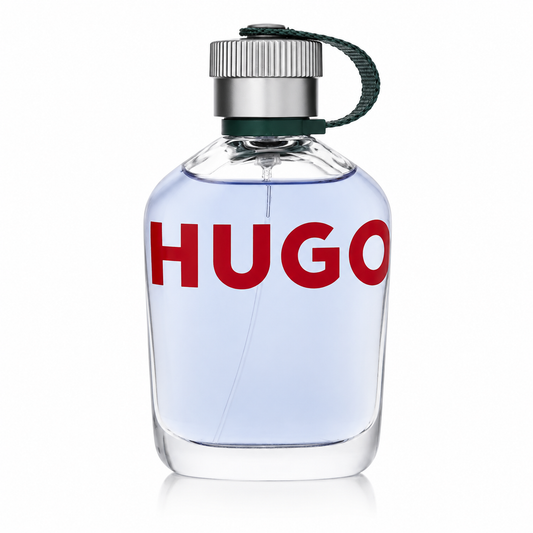 Hugo Boss Hugo Man – fresh green aromatic fragrance in transparent flask-shaped bottle with green cap strap 125ml