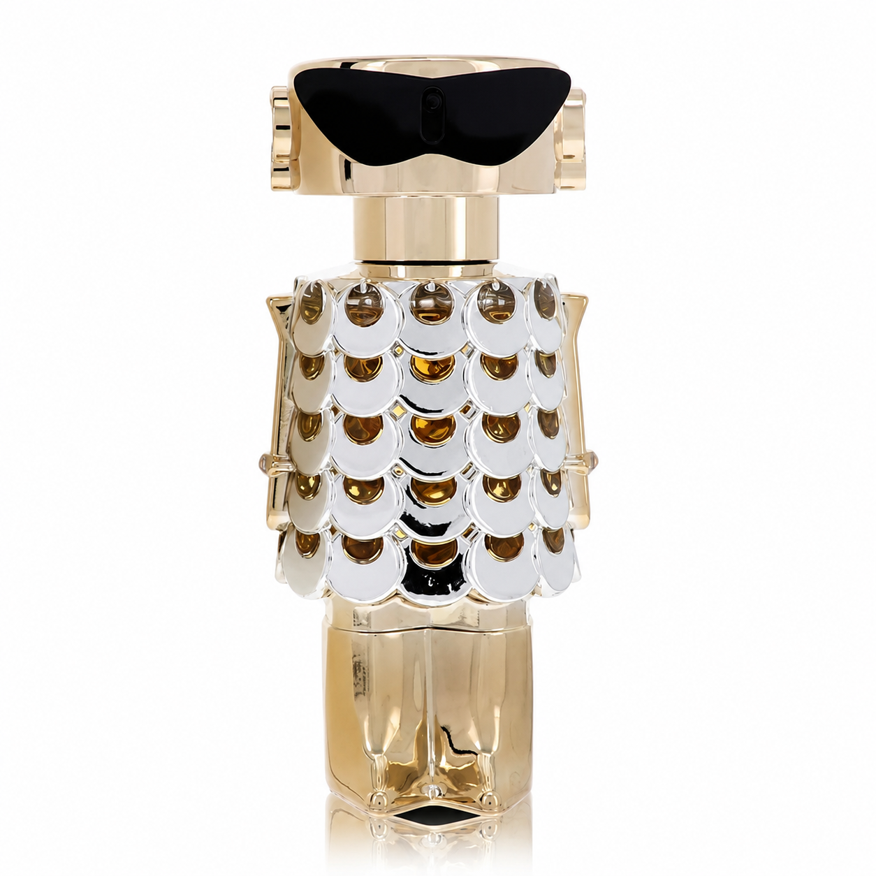 Paco Rabanne Fame Eau de Parfum – playful creamy floral fragrance in gold robot-inspired bottle. 80ml Refillable