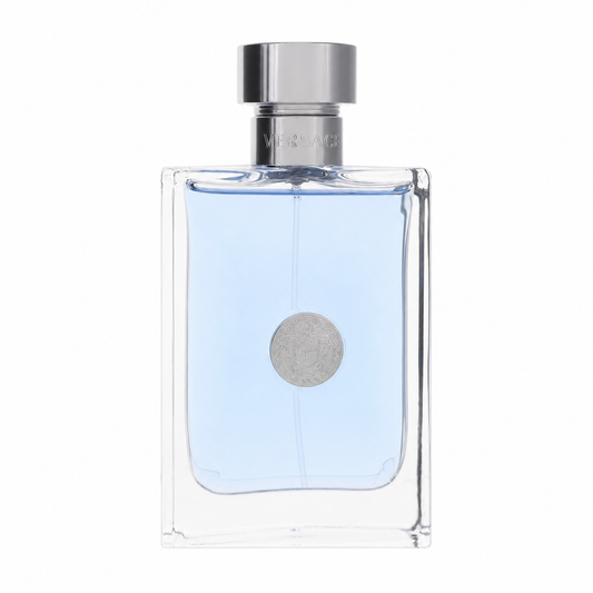 Versace Pour Homme – classic citrus aromatic scent in clear glass bottle with silver accents. 100ml
