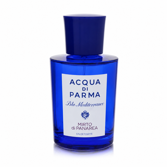 Acqua di Parma Blu Mediterraneo Mirto di Panarea – fresh aromatic fragrance in deep blue cylindrical bottle. 75ml