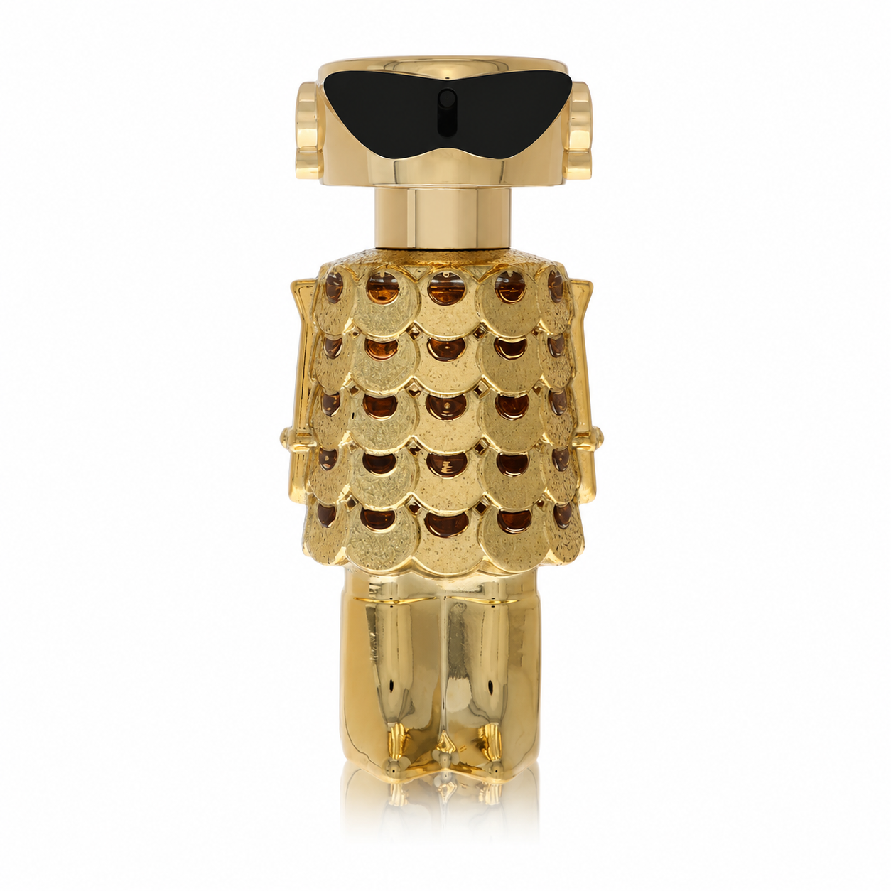 Paco Rabanne Fame Intense – bold woody floral scent in shimmering gold robot-shaped bottle. 80ml