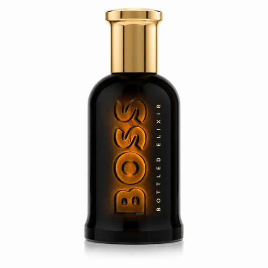Boss Bottled Elixir Parfum Intense bottle by Hugo Boss, a bold amber woody men’s fragrance with incense, cardamom, vetiver, patchouli, cedarwood, and labdanum 100ml