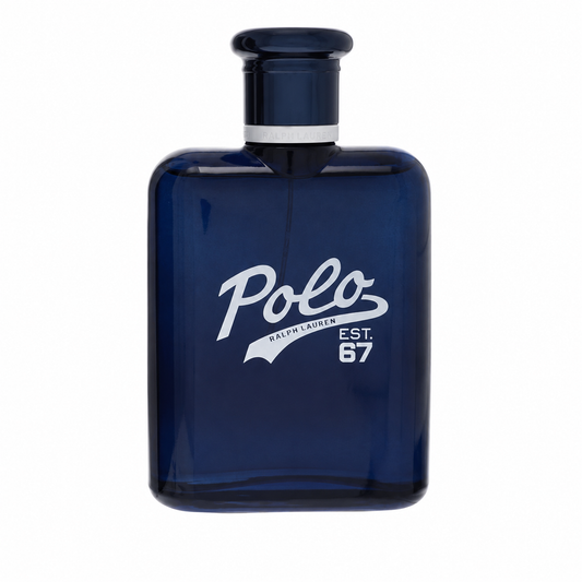 Ralph Lauren Polo 67 – sporty aromatic fragrance in white matte bottle with red and navy racing stripe. 125ml