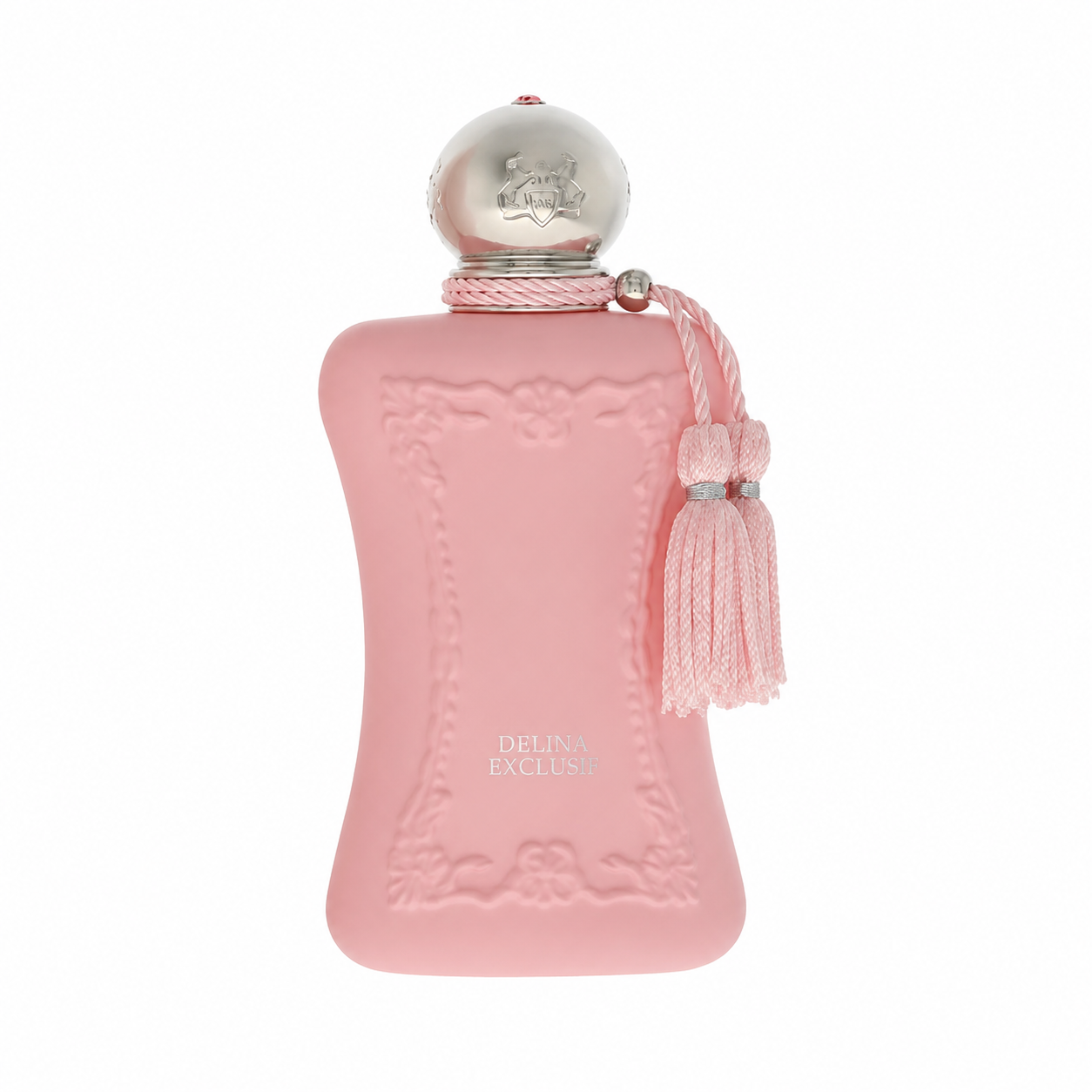Parfums de Marly Delina Exclusif – luxurious floral amber scent in blush pink matte bottle with silver detailing. 75ml