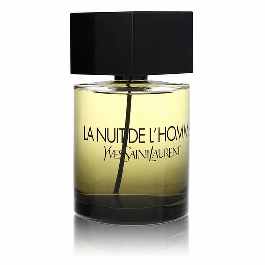 YSL La Nuit de L’Homme – sensual spicy cologne in dark gradient bottle with black hexagon cap. 100ml
