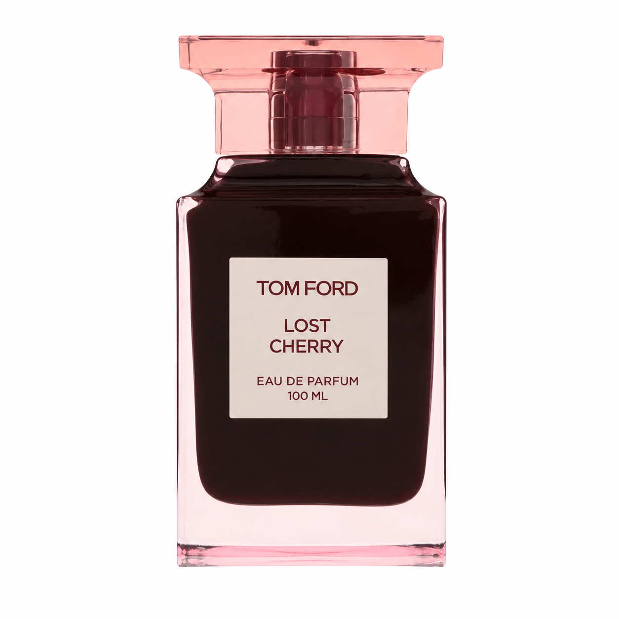 Tom Ford Lost Cherry – luscious cherry and almond fragrance in vibrant red bottle with white label. 100ml