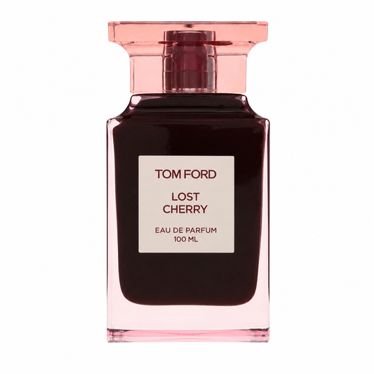 Tom Ford Lost Cherry – luscious cherry and almond fragrance in vibrant red bottle with white label. 100ml