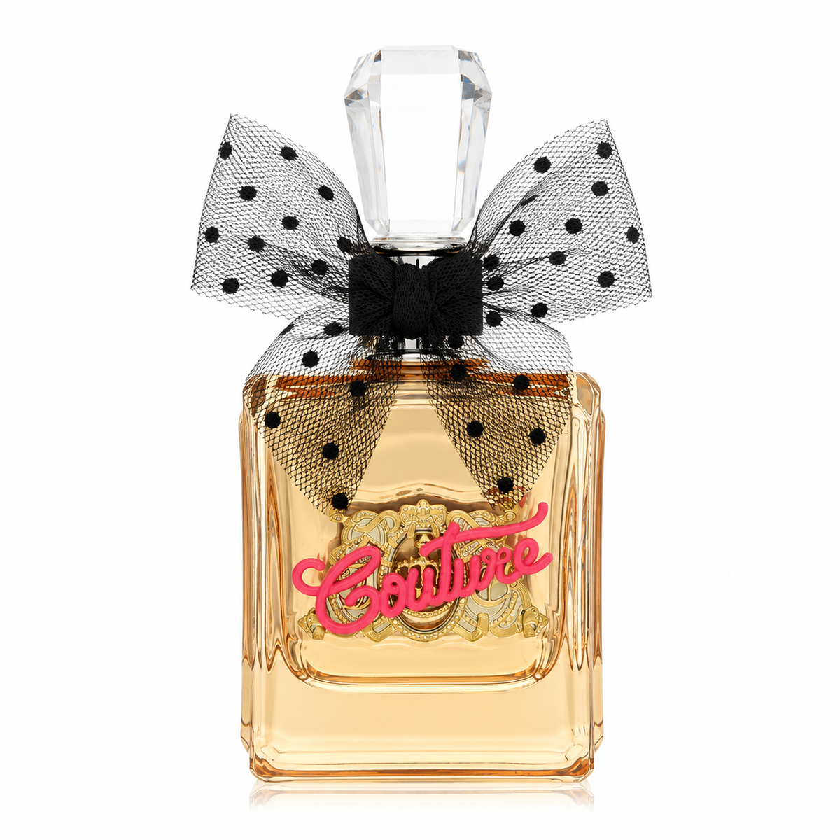 Viva La Juicy Gold Couture perfume – caramel and vanilla scent in luxe gold bottle with pink bow. 100ml