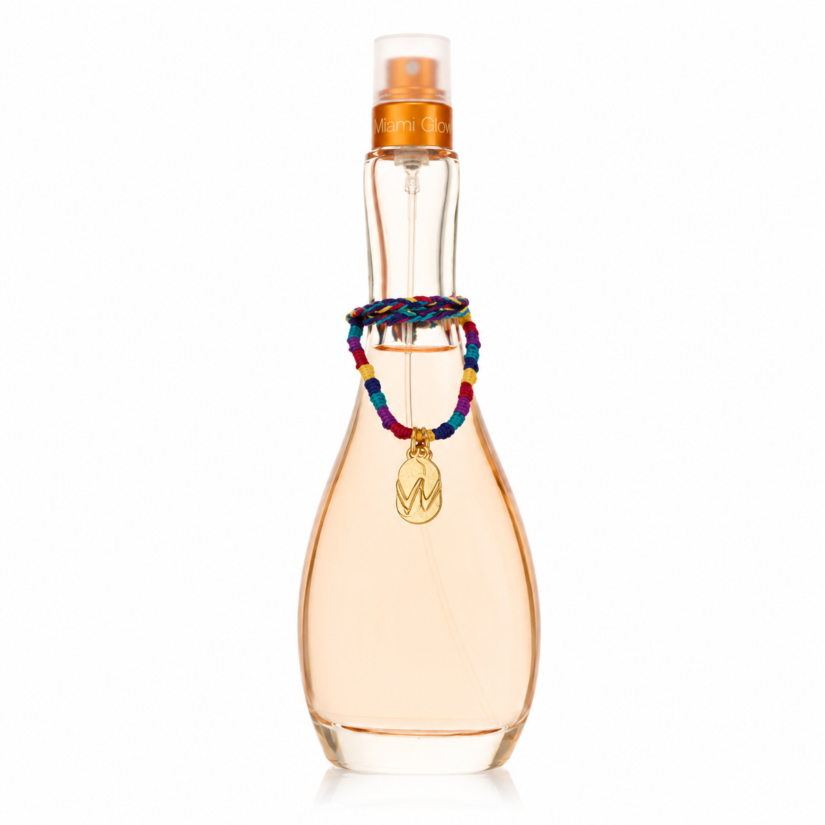 ennifer Lopez Miami Glow perfume – tropical beachy scent in sun-kissed orange bottle with charm. 100ml