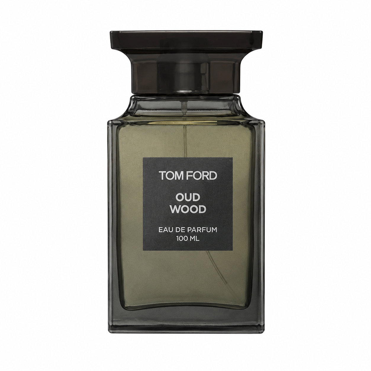 Tom Ford Oud Wood – smoky exotic oud fragrance in dark brown rectangular bottle with minimalist label. 100ml