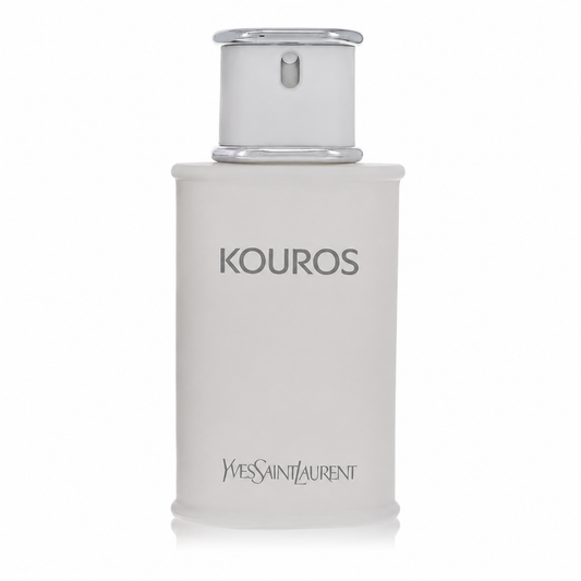 YSL Kouros – iconic masculine fougère fragrance in classic white column-style bottle. 100ml